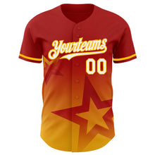 Load image into Gallery viewer, Custom Red White-Gold 3D Pattern Design Gradient Style Twinkle Star Authentic Baseball Jersey
