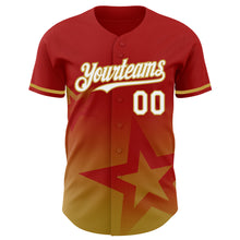Laden Sie das Bild in den Galerie-Viewer, Custom Red White-Old Gold 3D Pattern Design Gradient Style Twinkle Star Authentic Baseball Jersey
