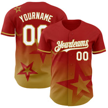 Load image into Gallery viewer, Custom Red White-Old Gold 3D Pattern Design Gradient Style Twinkle Star Authentic Baseball Jersey
