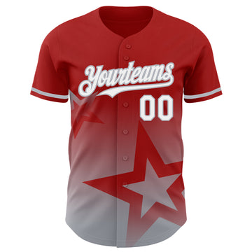 Custom Red White-Gray 3D Pattern Design Gradient Style Twinkle Star Authentic Baseball Jersey
