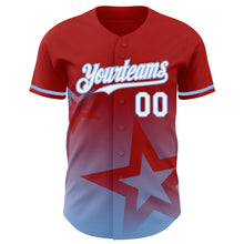 Laden Sie das Bild in den Galerie-Viewer, Custom Red White-Light Blue 3D Pattern Design Gradient Style Twinkle Star Authentic Baseball Jersey
