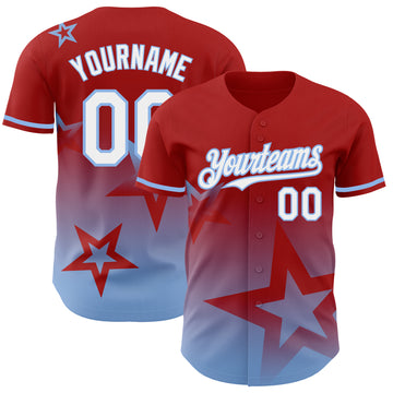 Custom Red White-Light Blue 3D Pattern Design Gradient Style Twinkle Star Authentic Baseball Jersey