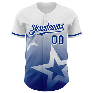 Custom White Royal 3D Pattern Design Gradient Style Twinkle Star Authentic Baseball Jersey