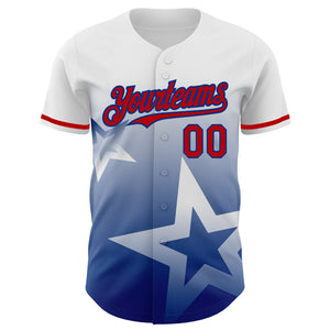 Custom White Red-Royal 3D Pattern Design Gradient Style Twinkle Star Authentic Baseball Jersey