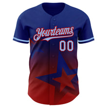 Load image into Gallery viewer, Custom Royal Light Blue-Red 3D Pattern Design Gradient Style Twinkle Star Authentic Baseball Jersey
