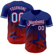 Load image into Gallery viewer, Custom Royal Light Blue-Red 3D Pattern Design Gradient Style Twinkle Star Authentic Baseball Jersey
