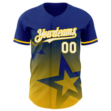 Load image into Gallery viewer, Custom Royal White-Yellow 3D Pattern Design Gradient Style Twinkle Star Authentic Baseball Jersey
