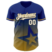 Load image into Gallery viewer, Custom Royal White-Old Gold 3D Pattern Design Gradient Style Twinkle Star Authentic Baseball Jersey

