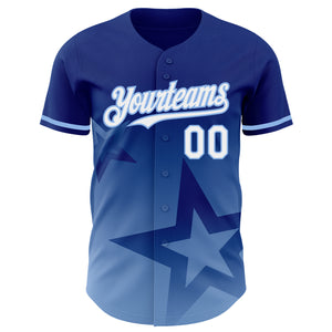 Custom Royal White-Light Blue 3D Pattern Design Gradient Style Twinkle Star Authentic Baseball Jersey