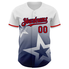 Laden Sie das Bild in den Galerie-Viewer, Custom White Red-Navy 3D Pattern Design Gradient Style Twinkle Star Authentic Baseball Jersey
