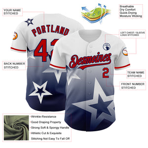 Custom White Red-Navy 3D Pattern Design Gradient Style Twinkle Star Authentic Baseball Jersey