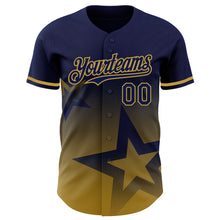 Charger l&#39;image dans la galerie, Custom Navy Old Gold 3D Pattern Design Gradient Style Twinkle Star Authentic Baseball Jersey
