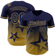 Charger l&#39;image dans la galerie, Custom Navy Old Gold 3D Pattern Design Gradient Style Twinkle Star Authentic Baseball Jersey
