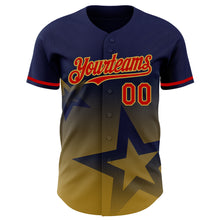 Laden Sie das Bild in den Galerie-Viewer, Custom Navy Red-Old Gold 3D Pattern Design Gradient Style Twinkle Star Authentic Baseball Jersey
