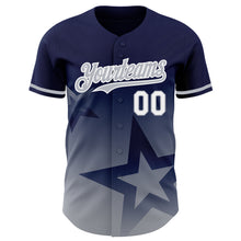 Загрузить изображение в средство просмотра галереи, Custom Navy Gray-White 3D Pattern Design Gradient Style Twinkle Star Authentic Baseball Jersey
