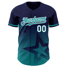 Load image into Gallery viewer, Custom Navy Teal-White 3D Pattern Design Gradient Style Twinkle Star Authentic Baseball Jersey
