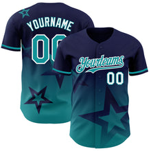 Load image into Gallery viewer, Custom Navy Teal-White 3D Pattern Design Gradient Style Twinkle Star Authentic Baseball Jersey
