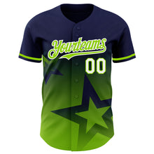 Charger l&#39;image dans la galerie, Custom Navy Neon Green-White 3D Pattern Design Gradient Style Twinkle Star Authentic Baseball Jersey
