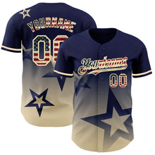 Load image into Gallery viewer, Custom Navy Vintage USA Flag-Cream 3D Pattern Design Gradient Style Twinkle Star Authentic Baseball Jersey
