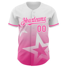 Laden Sie das Bild in den Galerie-Viewer, Custom White Pink 3D Pattern Design Gradient Style Twinkle Star Authentic Baseball Jersey
