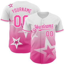 Laden Sie das Bild in den Galerie-Viewer, Custom White Pink 3D Pattern Design Gradient Style Twinkle Star Authentic Baseball Jersey
