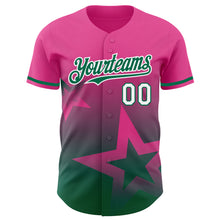 Laden Sie das Bild in den Galerie-Viewer, Custom Pink Kelly Green-White 3D Pattern Design Gradient Style Twinkle Star Authentic Baseball Jersey
