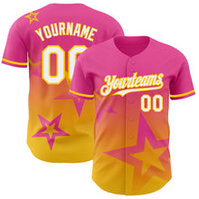 Laden Sie das Bild in den Galerie-Viewer, Custom Pink White-Yellow 3D Pattern Design Gradient Style Twinkle Star Authentic Baseball Jersey
