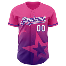 Laden Sie das Bild in den Galerie-Viewer, Custom Pink Purple-White 3D Pattern Design Gradient Style Twinkle Star Authentic Baseball Jersey
