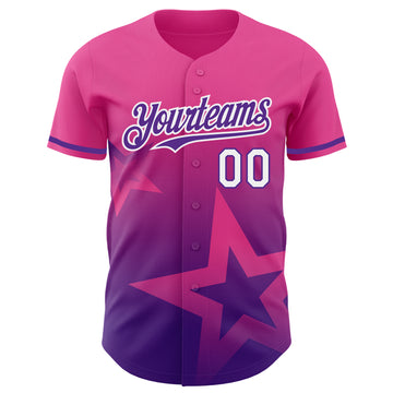 Custom Pink Purple-White 3D Pattern Design Gradient Style Twinkle Star Authentic Baseball Jersey