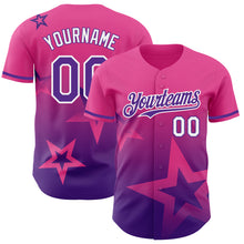 Laden Sie das Bild in den Galerie-Viewer, Custom Pink Purple-White 3D Pattern Design Gradient Style Twinkle Star Authentic Baseball Jersey
