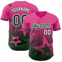 Laden Sie das Bild in den Galerie-Viewer, Custom Pink Green-White 3D Pattern Design Gradient Style Twinkle Star Authentic Baseball Jersey
