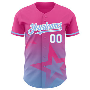 Custom Pink Light Blue-White 3D Pattern Design Gradient Style Twinkle Star Authentic Baseball Jersey