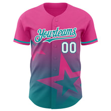 Load image into Gallery viewer, Custom Pink Teal-White 3D Pattern Design Gradient Style Twinkle Star Authentic Baseball Jersey
