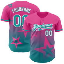 Laden Sie das Bild in den Galerie-Viewer, Custom Pink Teal-White 3D Pattern Design Gradient Style Twinkle Star Authentic Baseball Jersey

