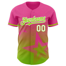Laden Sie das Bild in den Galerie-Viewer, Custom Pink Neon Green-White 3D Pattern Design Gradient Style Twinkle Star Authentic Baseball Jersey
