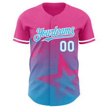 Laden Sie das Bild in den Galerie-Viewer, Custom Pink Sky Blue-White 3D Pattern Design Gradient Style Twinkle Star Authentic Baseball Jersey
