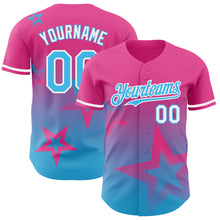 Load image into Gallery viewer, Custom Pink Sky Blue-White 3D Pattern Design Gradient Style Twinkle Star Authentic Baseball Jersey
