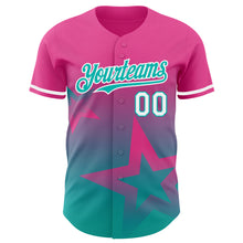 Load image into Gallery viewer, Custom Pink Aqua-White 3D Pattern Design Gradient Style Twinkle Star Authentic Baseball Jersey
