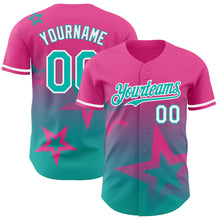 Laden Sie das Bild in den Galerie-Viewer, Custom Pink Aqua-White 3D Pattern Design Gradient Style Twinkle Star Authentic Baseball Jersey
