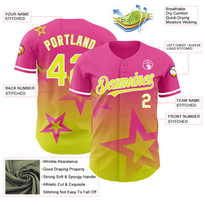Custom Pink Neon Yellow-White 3D Pattern Design Gradient Style Twinkle Star Authentic Baseball Jersey
