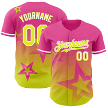 Load image into Gallery viewer, Custom Pink Neon Yellow-White 3D Pattern Design Gradient Style Twinkle Star Authentic Baseball Jersey
