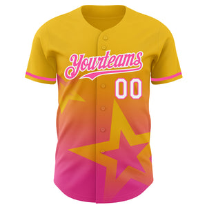 Custom Yellow Pink-White 3D Pattern Design Gradient Style Twinkle Star Authentic Baseball Jersey