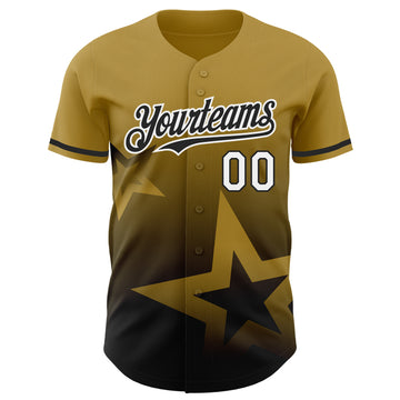 Custom Old Gold Black-White 3D Pattern Design Gradient Style Twinkle Star Authentic Baseball Jersey