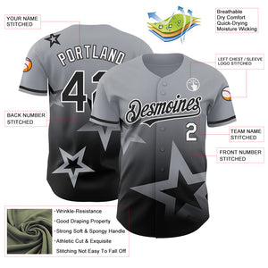 Custom Gray Black-White 3D Pattern Design Gradient Style Twinkle Star Authentic Baseball Jersey