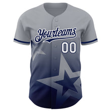 Laden Sie das Bild in den Galerie-Viewer, Custom Gray Navy-White 3D Pattern Design Gradient Style Twinkle Star Authentic Baseball Jersey
