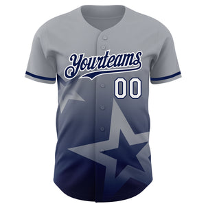 Custom Gray Navy-White 3D Pattern Design Gradient Style Twinkle Star Authentic Baseball Jersey