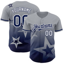 Laden Sie das Bild in den Galerie-Viewer, Custom Gray Navy-White 3D Pattern Design Gradient Style Twinkle Star Authentic Baseball Jersey
