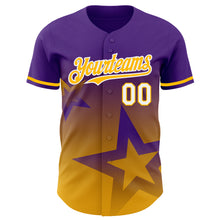Laden Sie das Bild in den Galerie-Viewer, Custom Purple Gold-White 3D Pattern Design Gradient Style Twinkle Star Authentic Baseball Jersey
