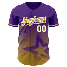 Laden Sie das Bild in den Galerie-Viewer, Custom Purple Old Gold-White 3D Pattern Design Gradient Style Twinkle Star Authentic Baseball Jersey
