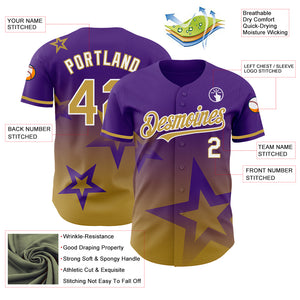 Custom Purple Old Gold-White 3D Pattern Design Gradient Style Twinkle Star Authentic Baseball Jersey